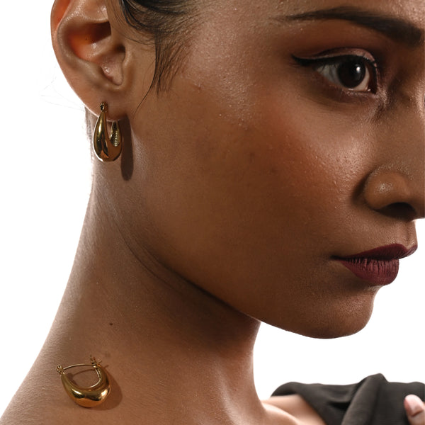 Matte Gold Chunky Tapered Statement Hoop Earrings