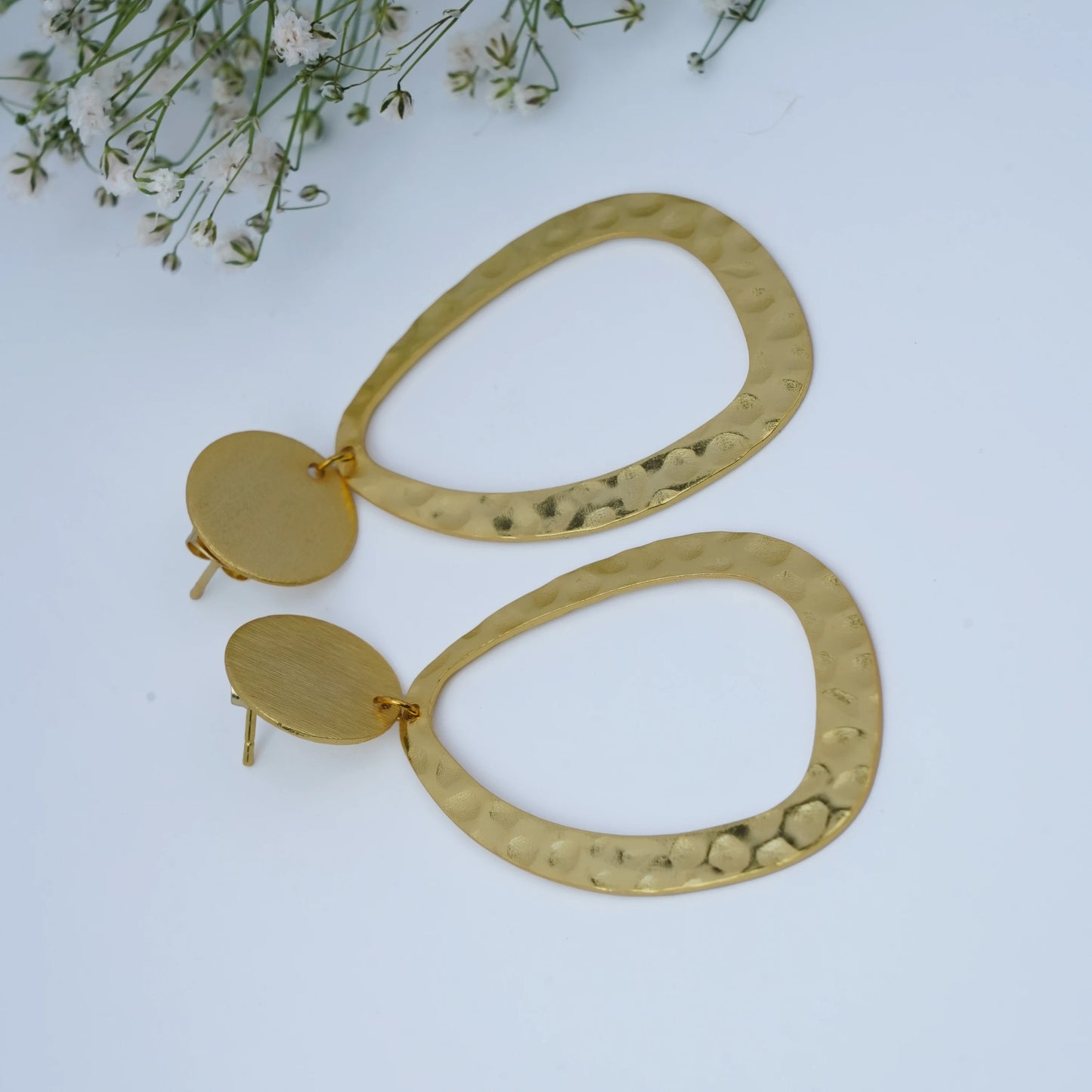 Hammered Organic Teardrop Statement Hoop Earrings