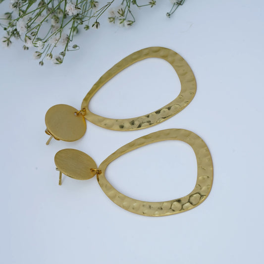 Hammered Organic Teardrop Statement Hoop Earrings