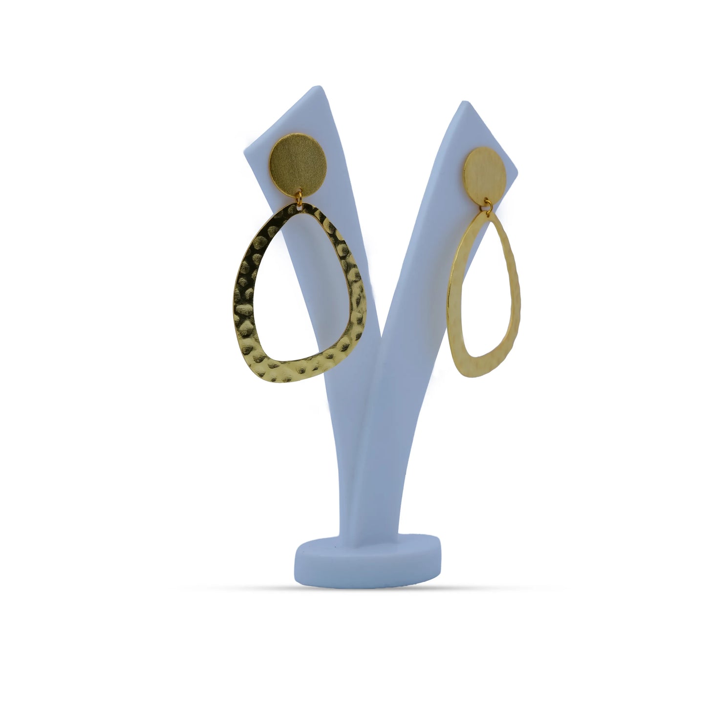 Hammered Organic Teardrop Statement Hoop Earrings