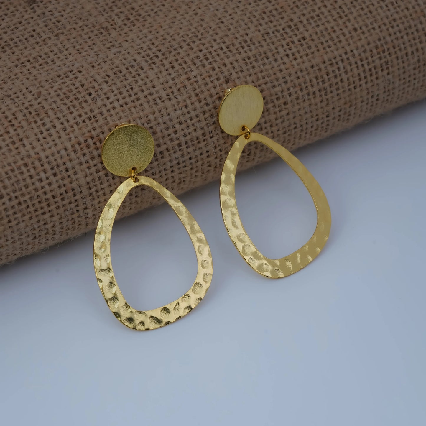 Hammered Organic Teardrop Statement Hoop Earrings