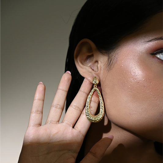Hammered Gold Teardrop Statement Earrings