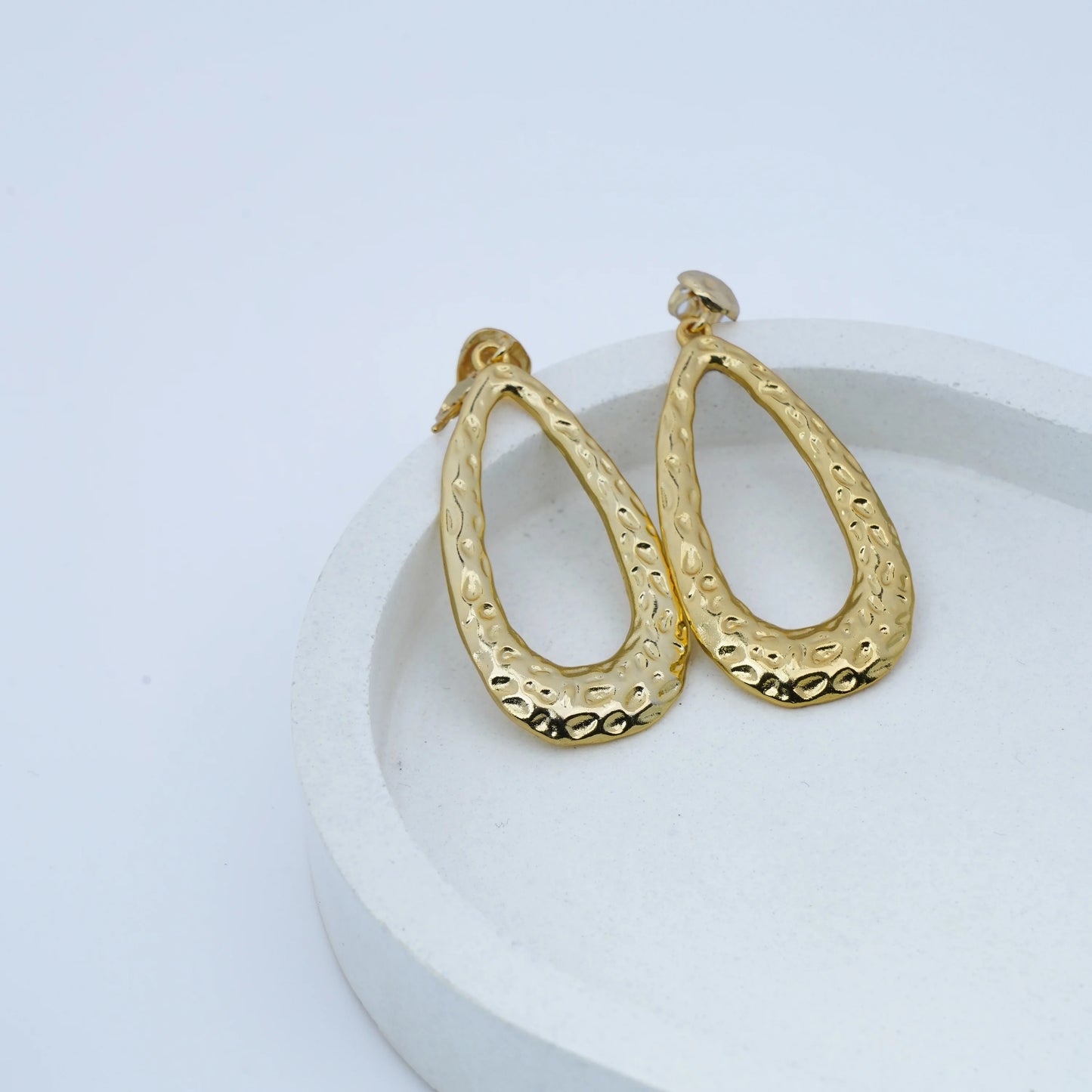 Hammered Gold Teardrop Statement Earrings
