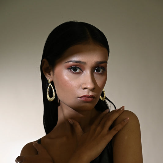 Hammered Gold Teardrop Statement Earrings