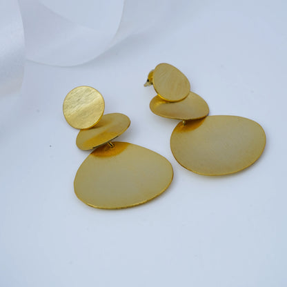 Matte Gold Triple Disc Tiered Statement Earrings