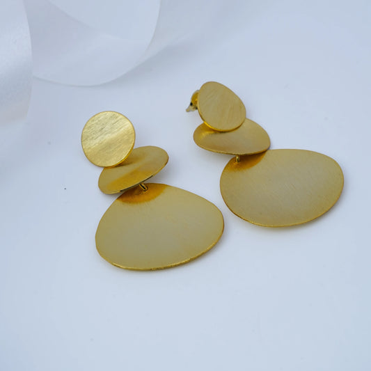Matte Gold Triple Disc Tiered Statement Earrings