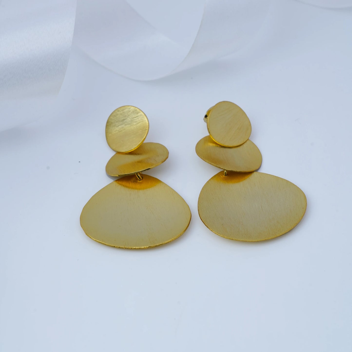 Matte Gold Triple Disc Tiered Statement Earrings