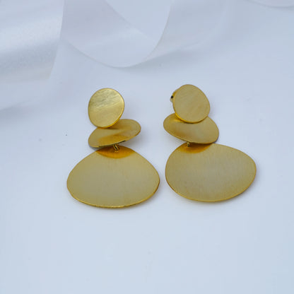 Matte Gold Triple Disc Tiered Statement Earrings