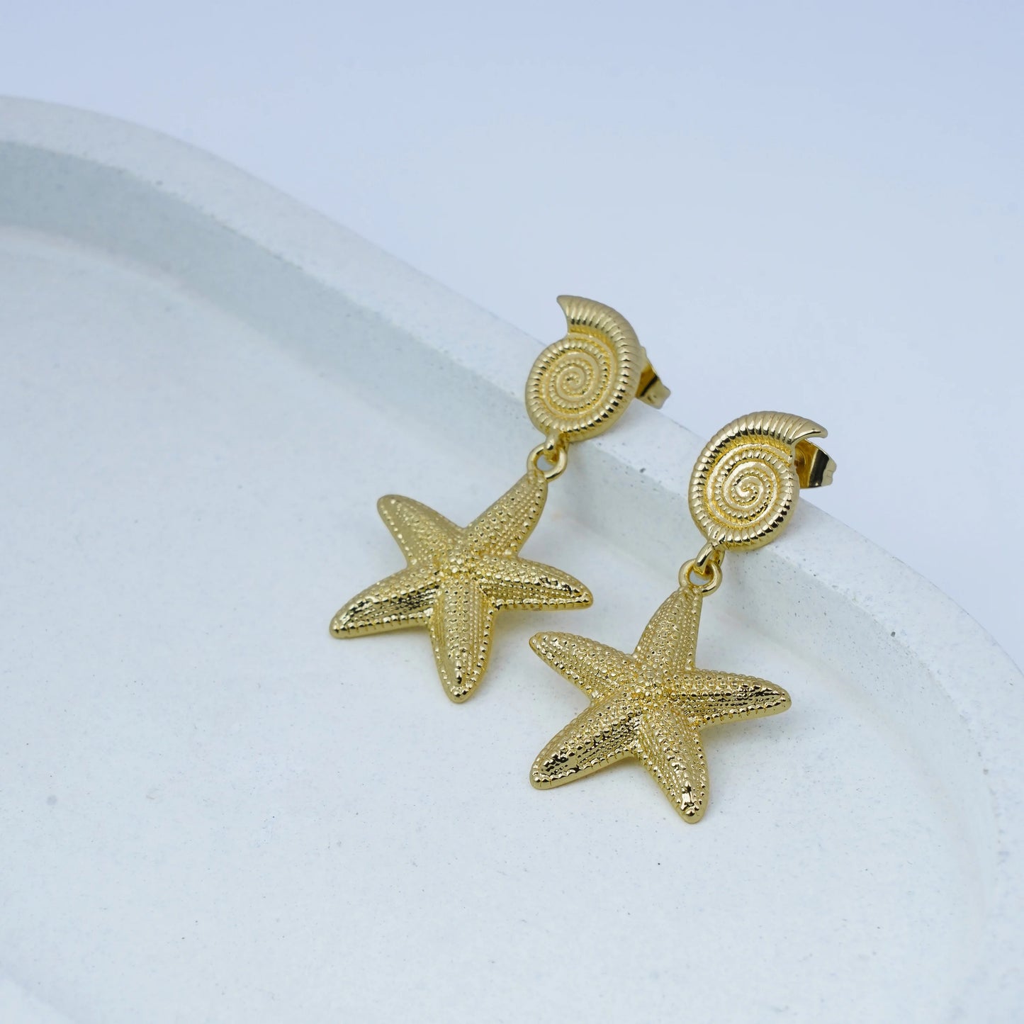 Golden Oceanic Seashell & Starfish Statement Drop Earrings