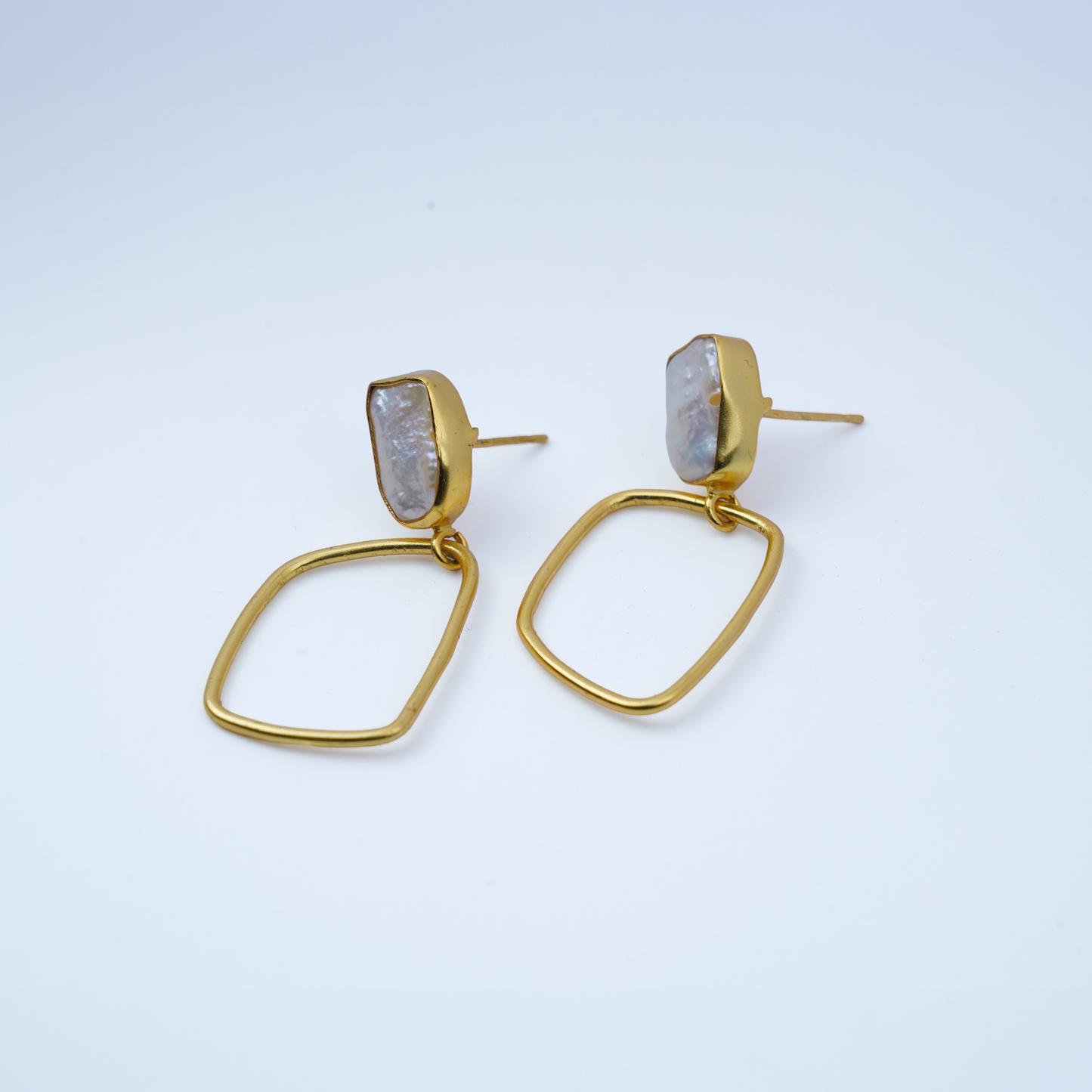 Baroque Pearl Geometric Square Drop Earrings