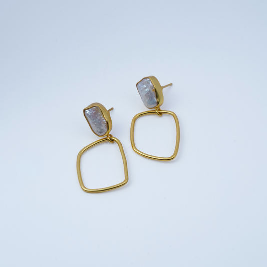 Baroque Pearl Geometric Square Drop Earrings
