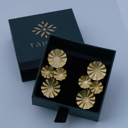 Golden Sunburst Pleated Disc Tiered Statement Earrings