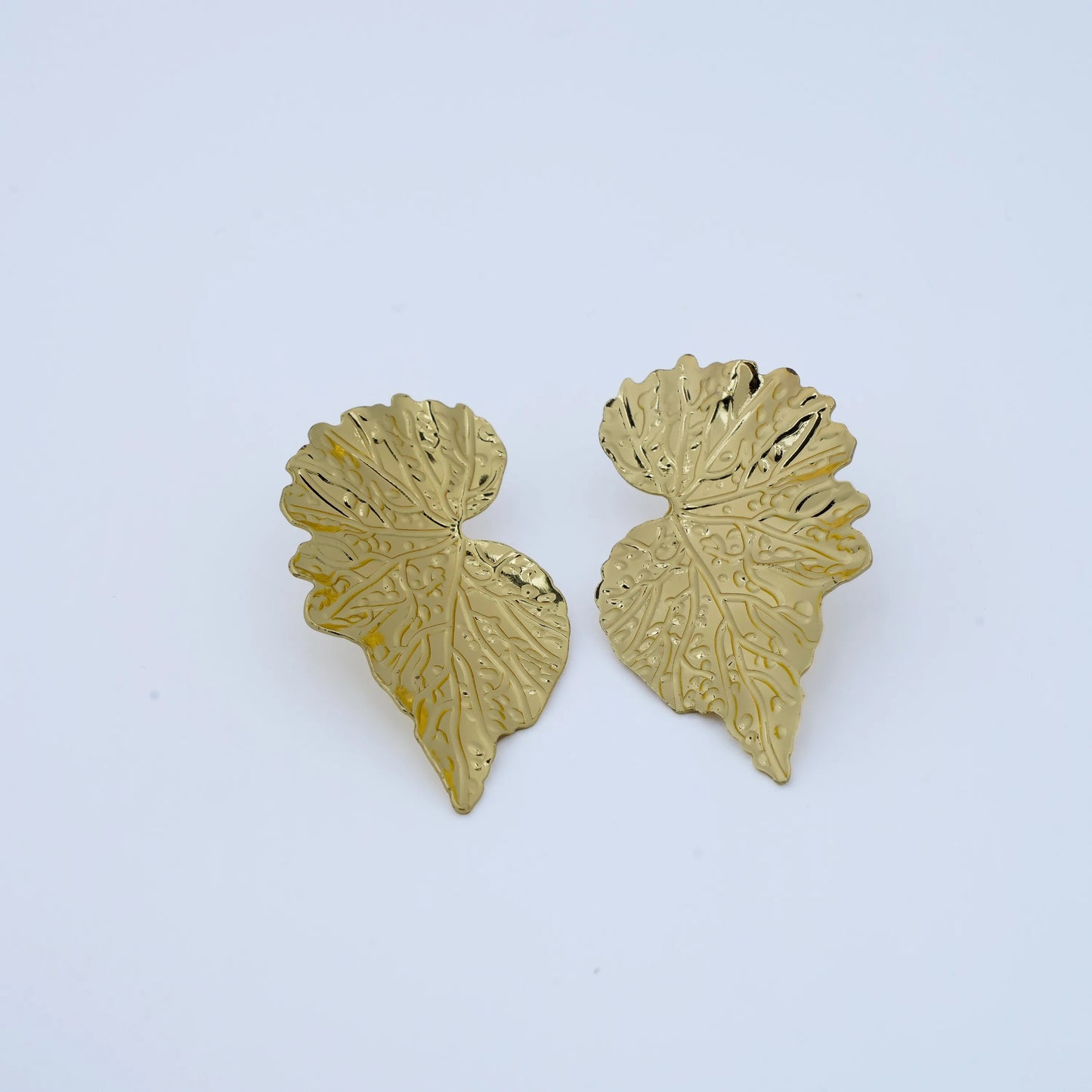 Golden Tropical Leaf Statement Stud Earrings