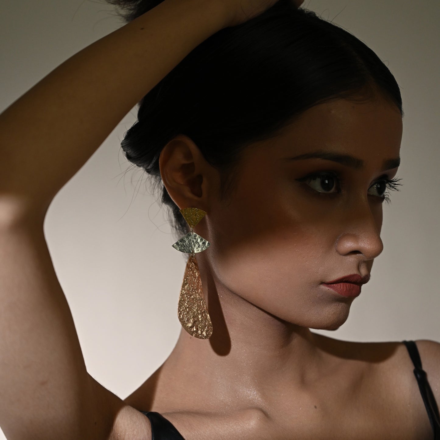 Statement Geometric Drop Earrings – Mixed Metal Finish