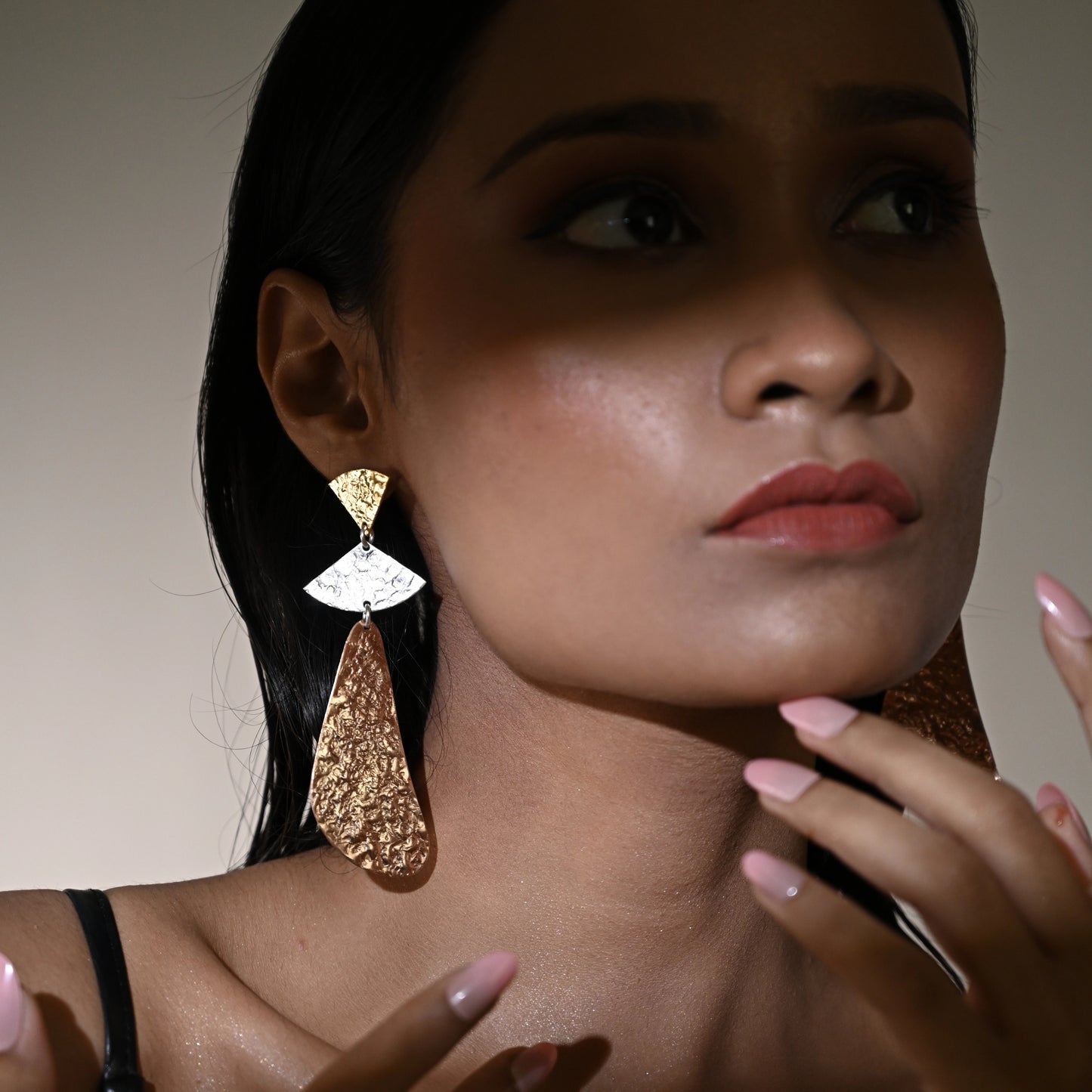 Statement Geometric Drop Earrings – Mixed Metal Finish