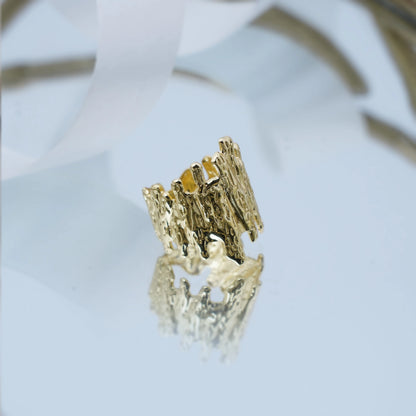 Abstract Molten Texture Jagged Statement Ring