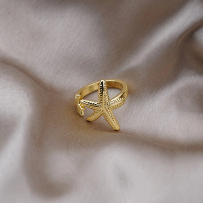 Golden Starfish Oceanic Statement Ring