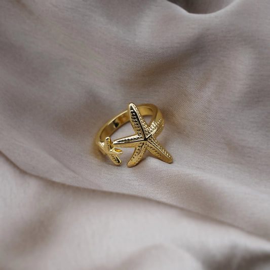 Golden Starfish Oceanic Statement Ring