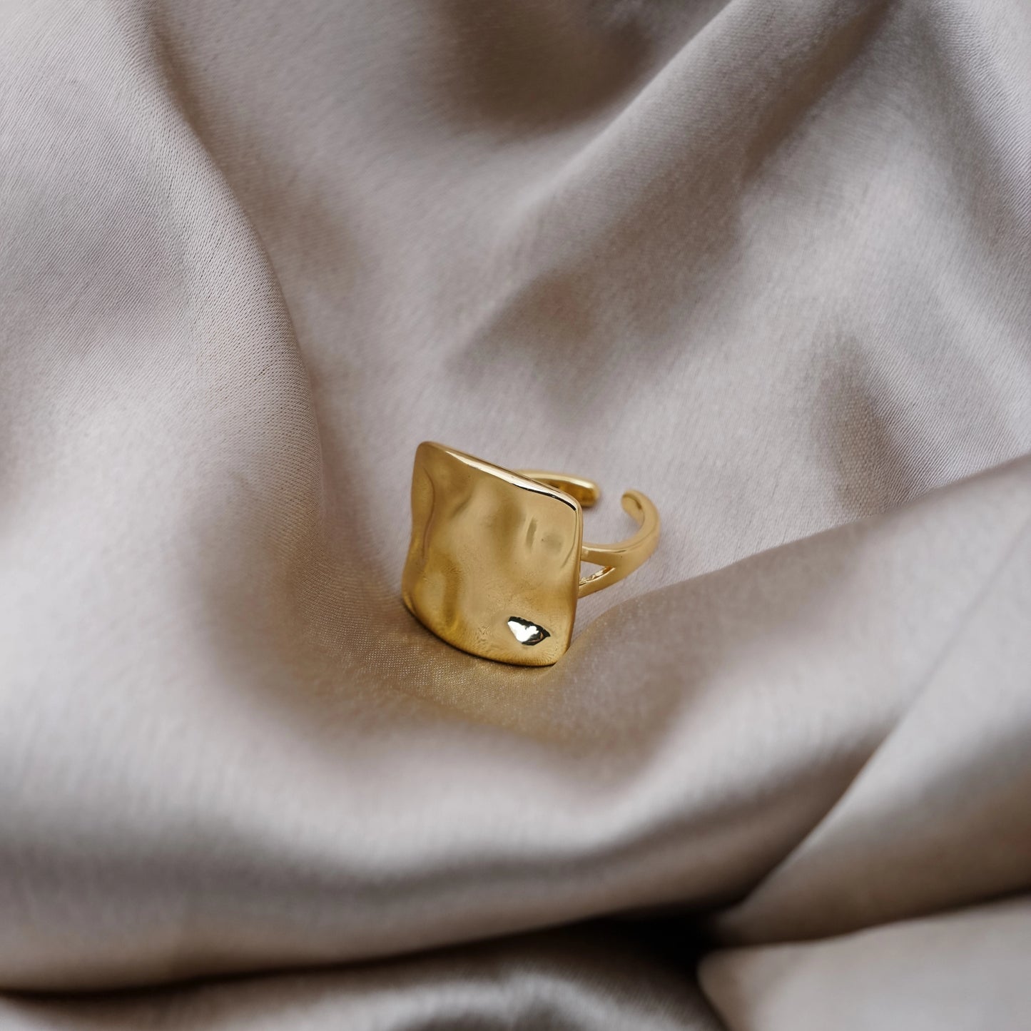Textured Square Plate Minimalist Statement Ring