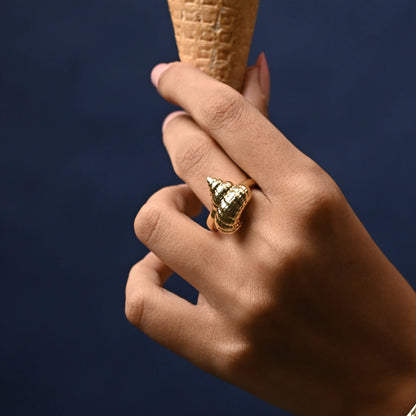 Oceanic Textured Conch Shell Statement Ring