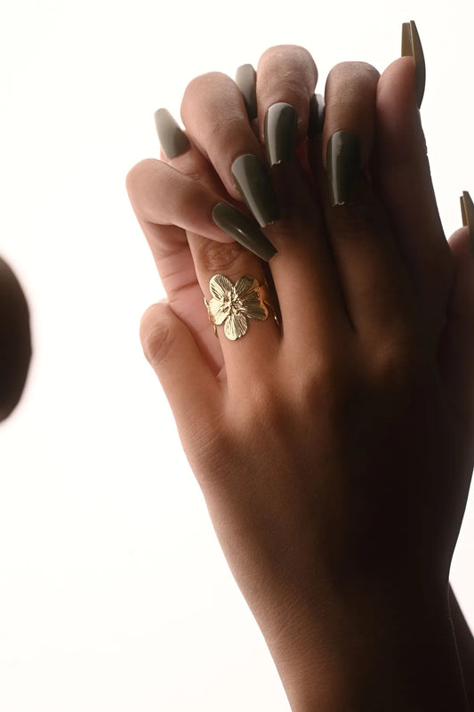 Golden Blossom Garden Statement Ring