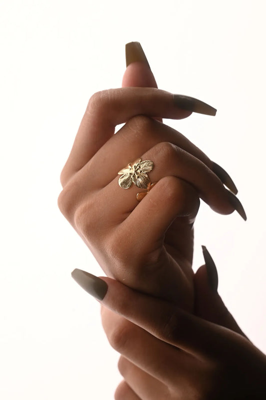 Golden Blossom Garden Statement Ring