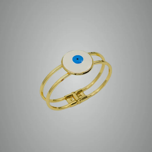 Evil Eye Dual Band Bracelet White Enamel 18K Gold Plated Anti Tarnish