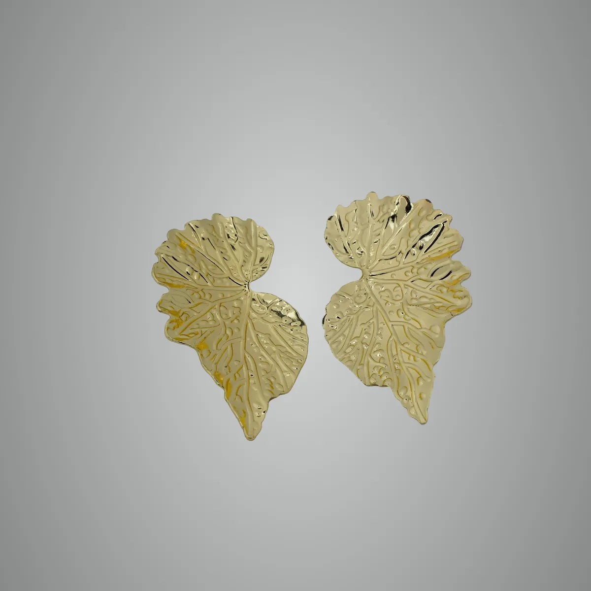 Golden Tropical Leaf Statement Stud Earrings